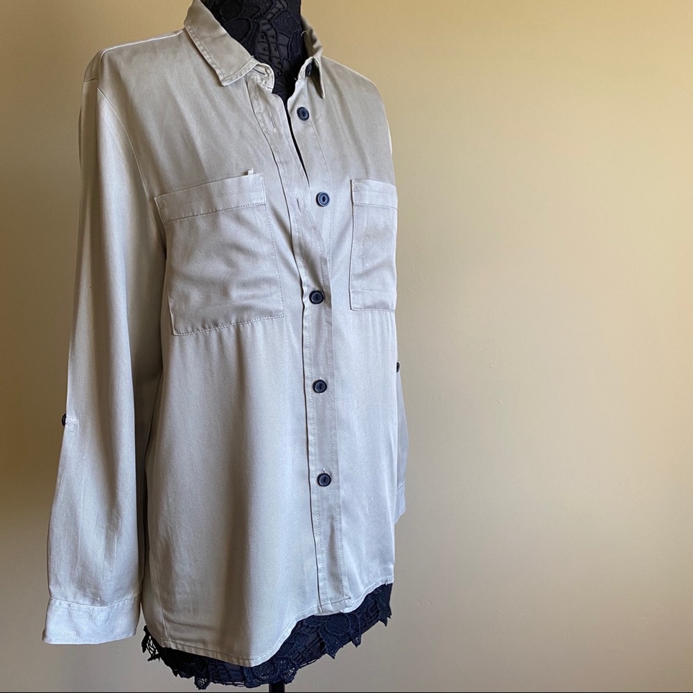 IP SOLD OUT Beige Long Sleeve Button Down Shirt Pockets - Picture 2 of 6
